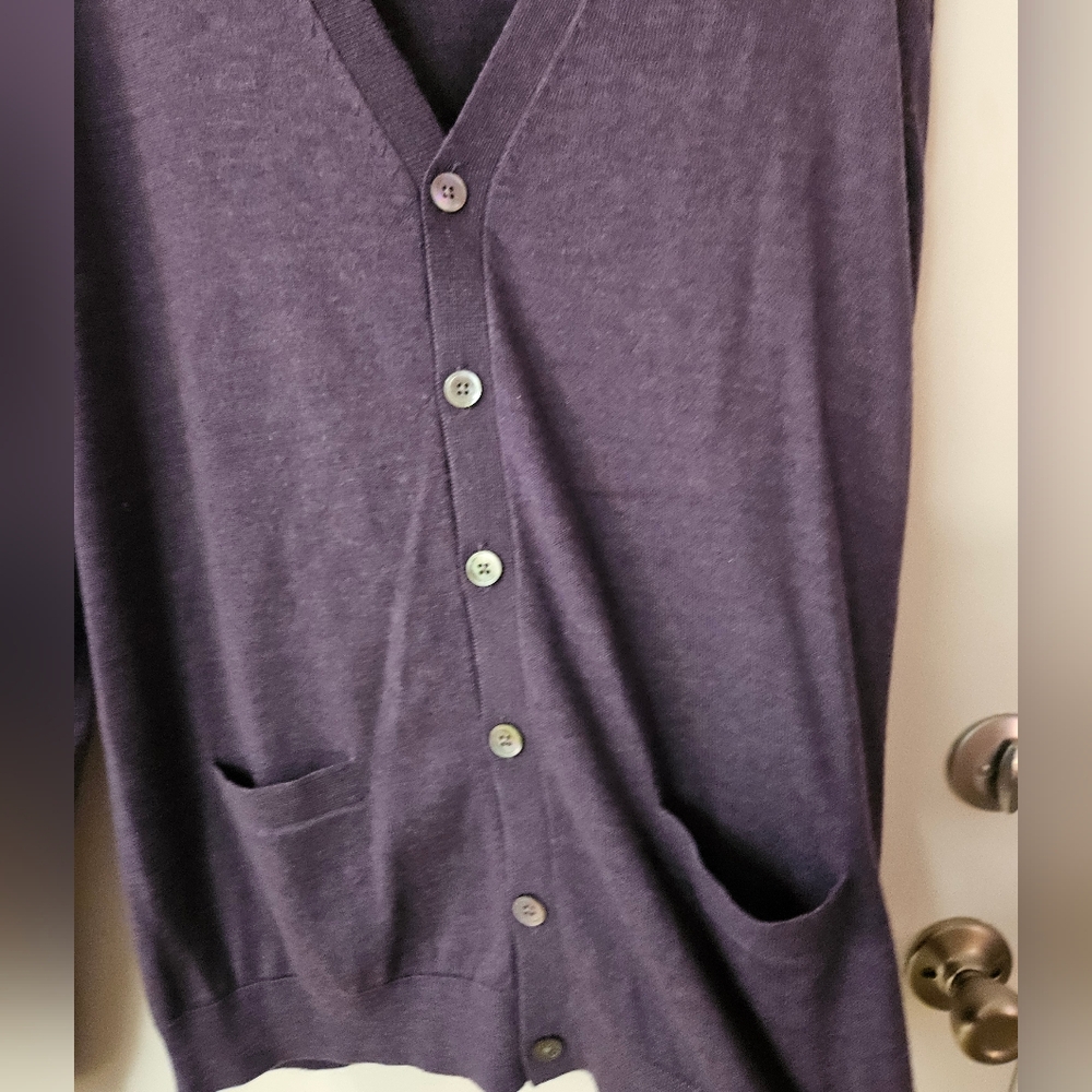 346 Brooks Brothers Purple V-Neck Cardigan Sweater - Merino Wool - Picture 3 of 5